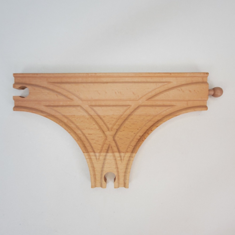 Wooden Train Track T-Junction 3-Way Switch Connector Piece Natural Wood